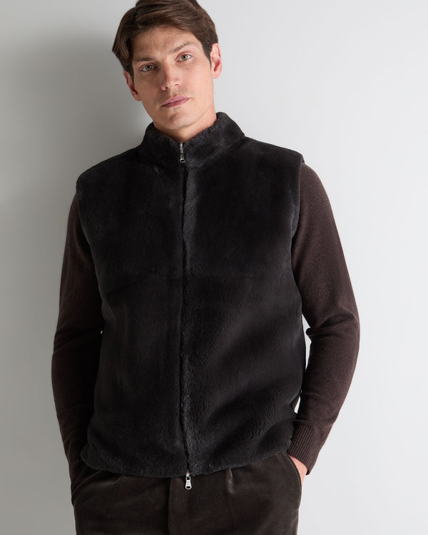 N.Peal Men's Shaftsbury Suede Trim Cashmere Gilet Navy Blue