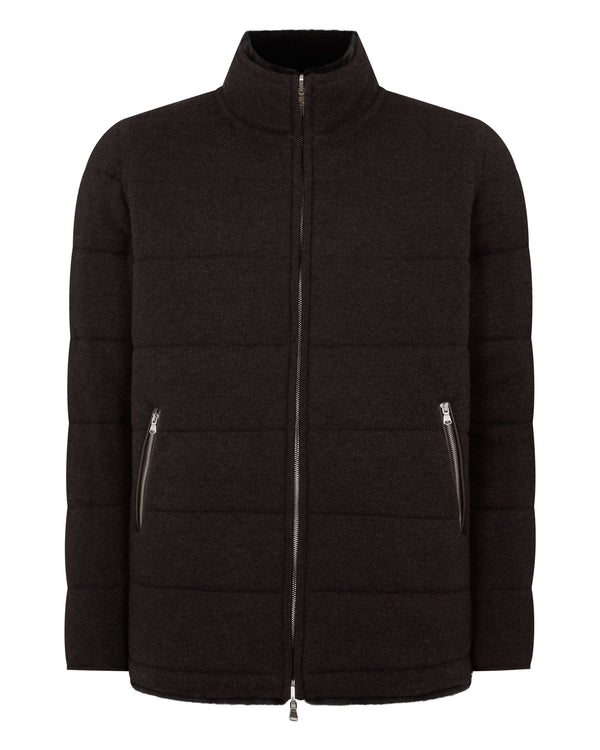 N.Peal Men's Whistler Fur Quilted Cashmere Jacket Chocolate Brown