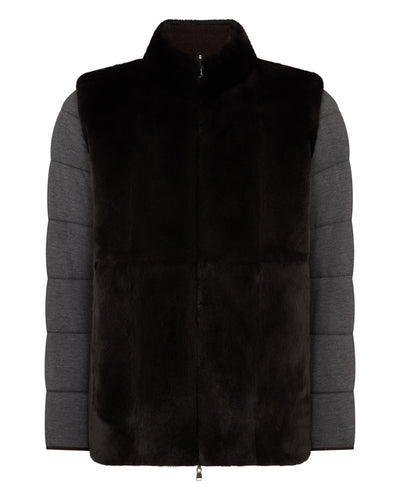 N.Peal Men's Whistler Fur Quilted Cashmere Jacket Chocolate Brown