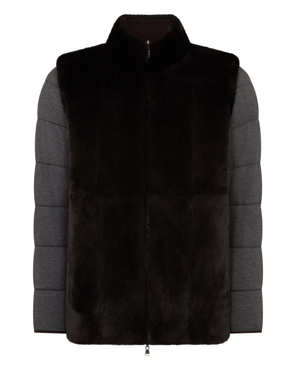 N.Peal Men's Whistler Fur Quilted Cashmere Jacket Chocolate Brown