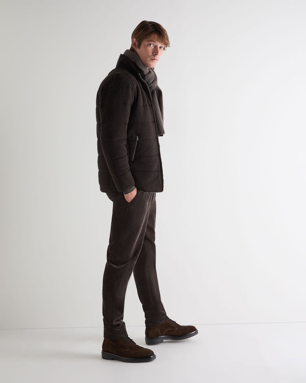N.Peal Men's Whistler Fur Quilted Cashmere Jacket Chocolate Brown