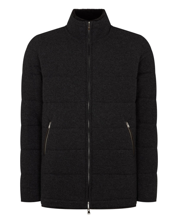 N.Peal Men's Whistler Fur Quilted Cashmere Jacket Deep Charcoal Grey