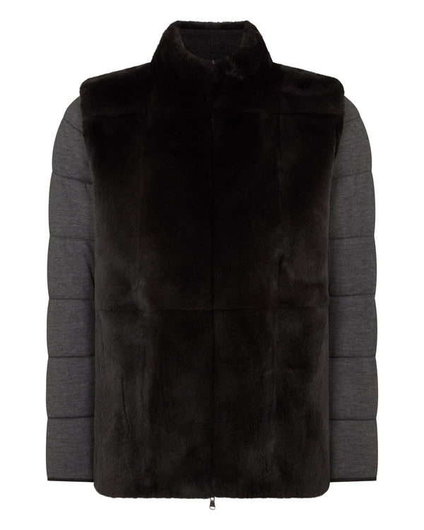 N.Peal Men's Whistler Fur Quilted Cashmere Jacket Deep Charcoal Grey