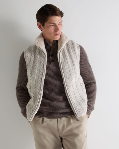 N.Peal Men's Dolomiti Cable Fur Gilet Ash Grey Marl