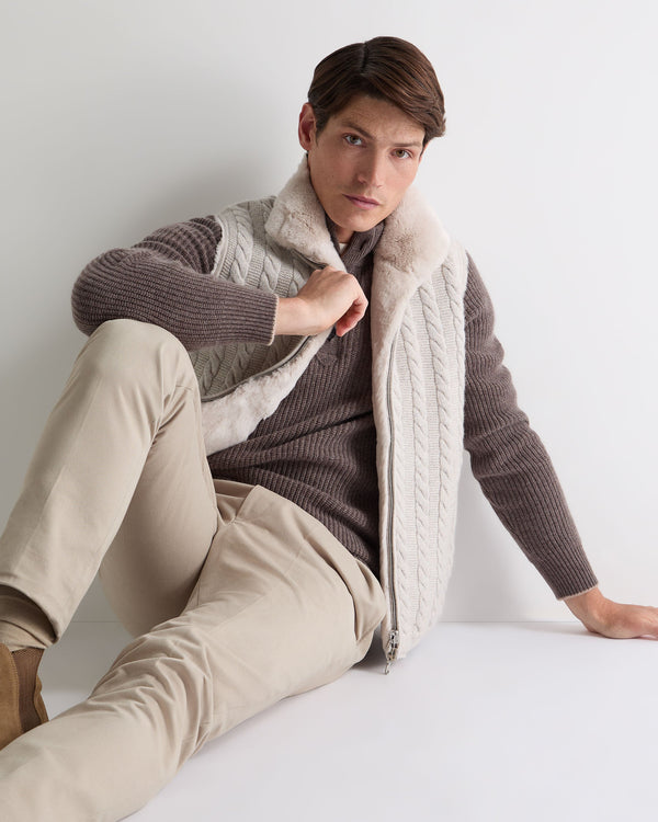 N.Peal Men's Dolomiti Cable Fur Gilet Ash Grey Marl