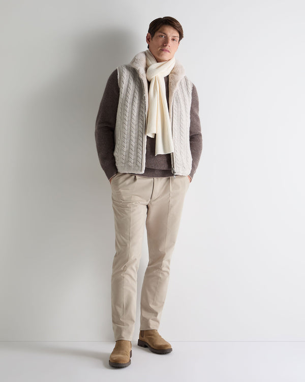 N.Peal Men's Dolomiti Cable Fur Gilet Ash Grey Marl