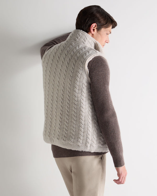 N.Peal Men's Dolomiti Cable Fur Gilet Ash Grey Marl