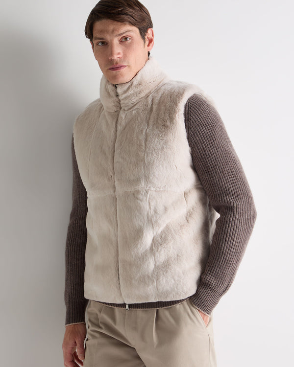 N.Peal Men's Dolomiti Cable Fur Gilet Ash Grey Marl