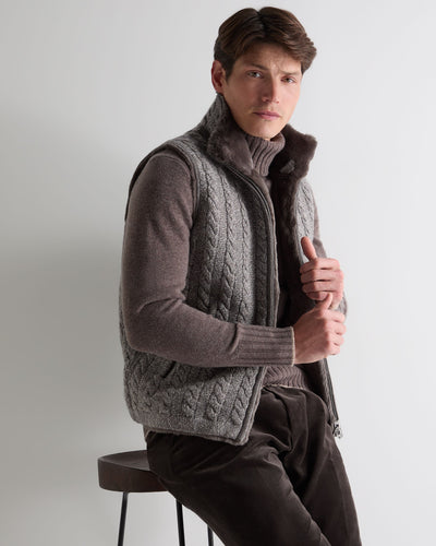 N.Peal Men's Dolomiti Cable Fur Gilet Soft Truffle Brown Marl