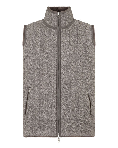N.Peal Men's Dolomiti Cable Fur Gilet Soft Truffle Brown Marl