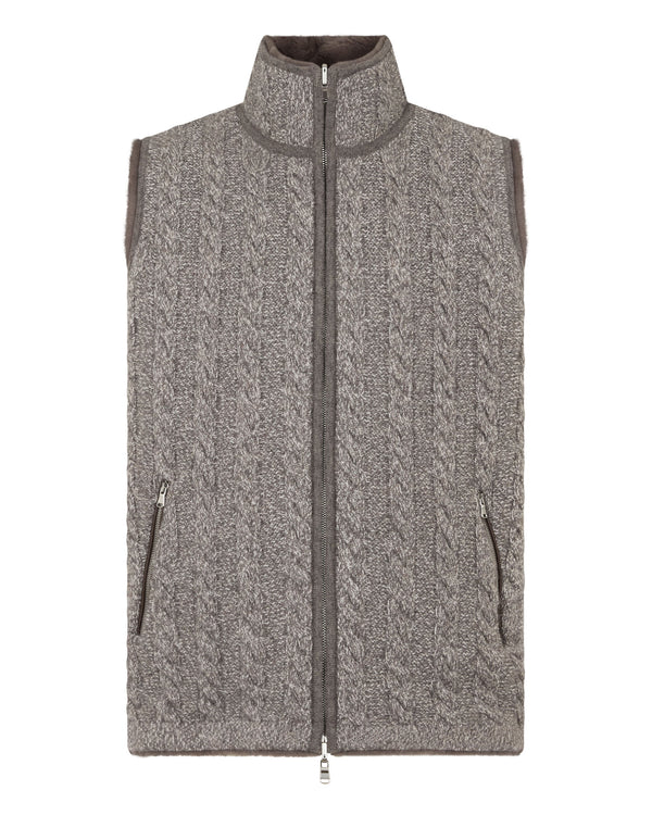 N.Peal Men's Dolomiti Cable Fur Gilet Soft Truffle Brown Marl