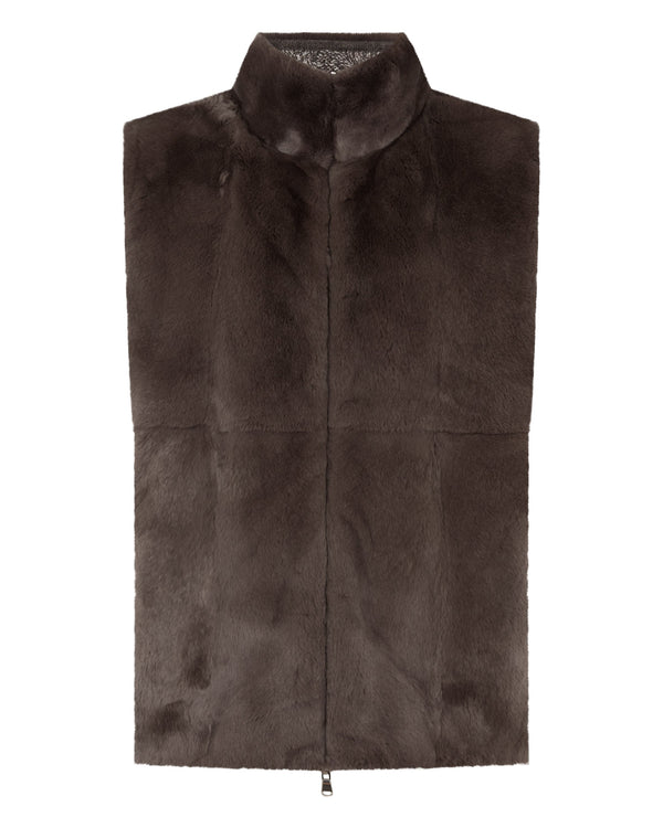 N.Peal Men's Dolomiti Cable Fur Gilet Soft Truffle Brown Marl