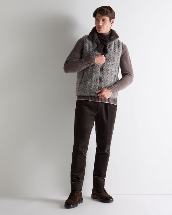 N.Peal Men's Dolomiti Cable Fur Gilet Soft Truffle Brown Marl