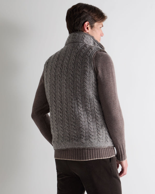 N.Peal Men's Dolomiti Cable Fur Gilet Soft Truffle Brown Marl