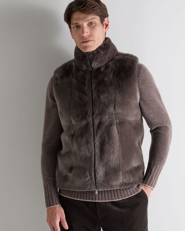 N.Peal Men's Dolomiti Cable Fur Gilet Soft Truffle Brown Marl