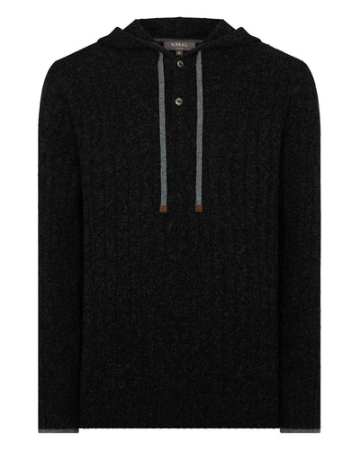 N.Peal Men's Fitzrovia Cable Cashmere Hoodie Charcoal Grey Melange