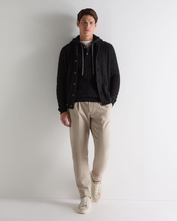 N.Peal Men's Fitzrovia Cable Cashmere Hoodie Charcoal Grey Melange