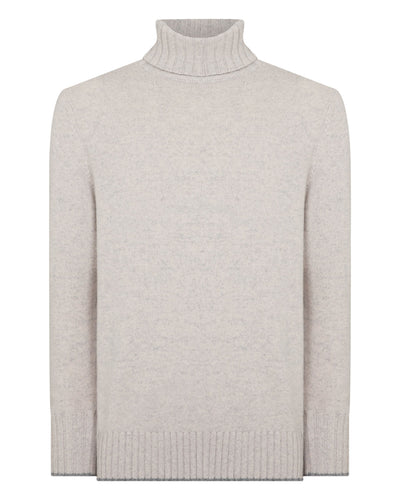 N.Peal Men's Brompton Roll Neck Cashmere Jumper Nougat Brown Marl
