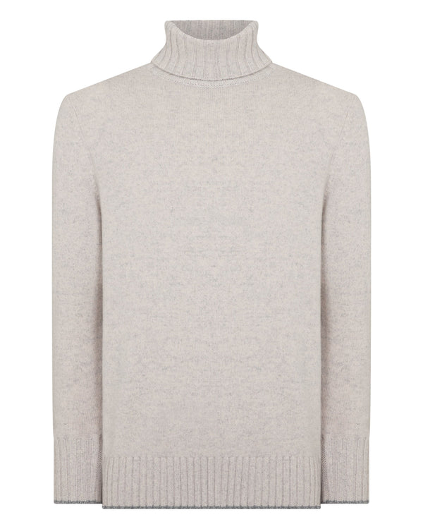 N.Peal Men's Brompton Roll Neck Cashmere Jumper Nougat Brown Marl