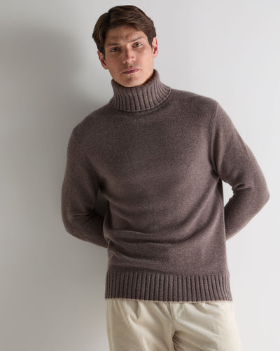 N.Peal Men's Brompton Roll Neck Cashmere Jumper Otter Brown