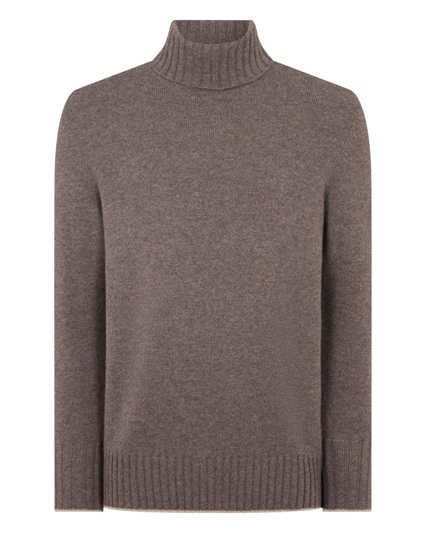 N.Peal Men's Brompton Roll Neck Cashmere Jumper Otter Brown