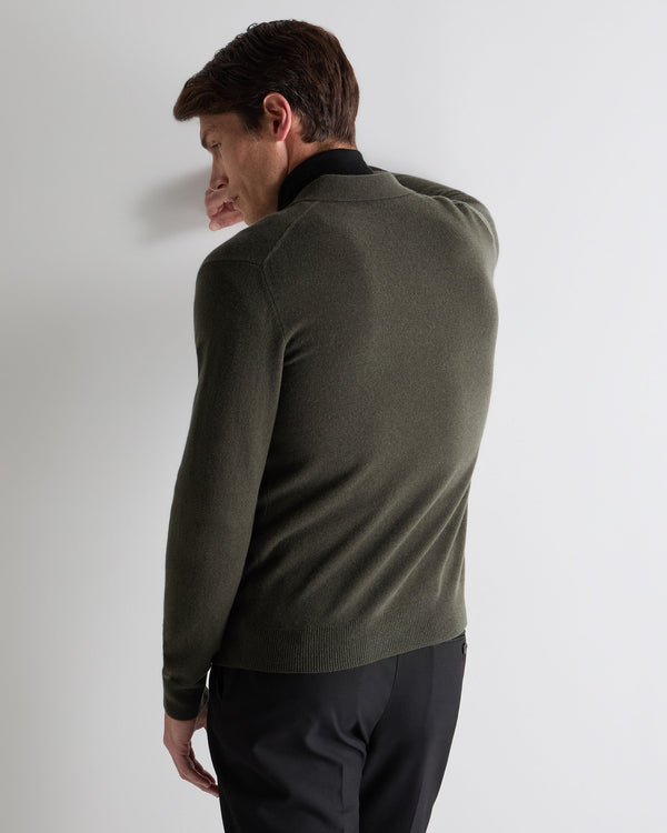 N.Peal Men's Greenwich Cashmere Polo Shirt Arabica Khaki Green
