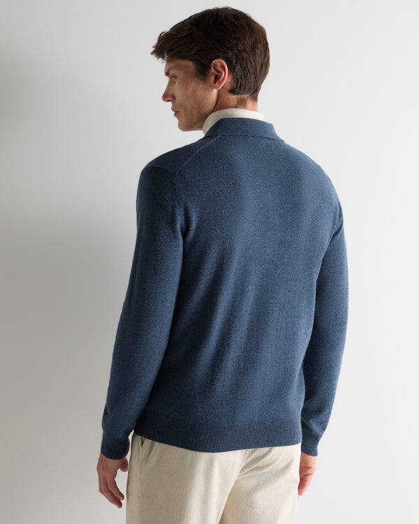 N.Peal Men's Greenwich Cashmere Polo Shirt Light Denim Blue