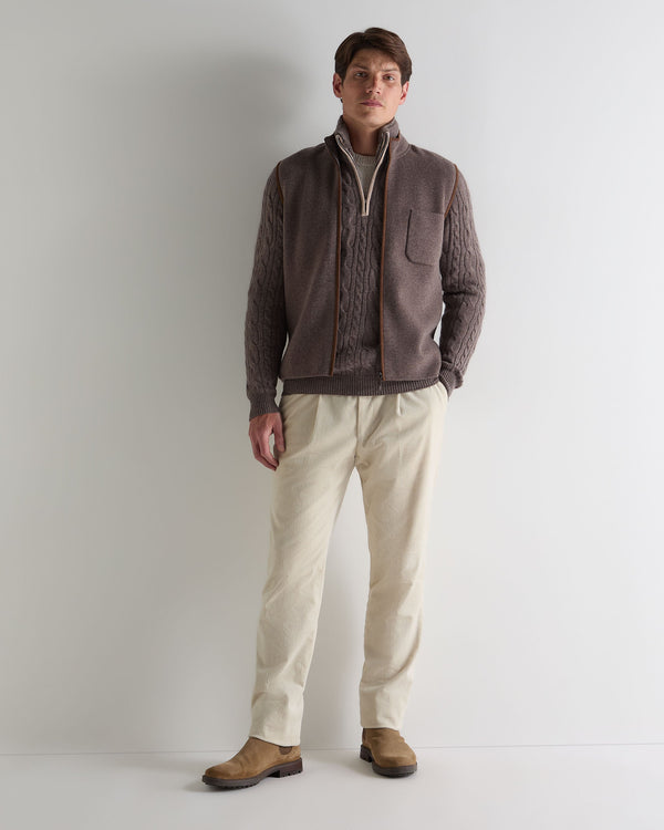 N.Peal Men's Fur Trim Half Zip Cashmere Jumper Otter Brown