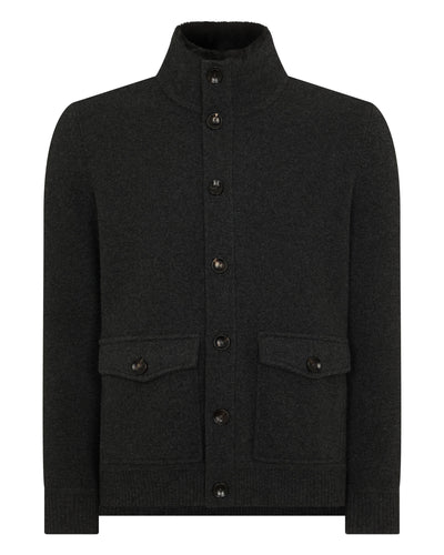 N.Peal Men's Knitted Cashmere Jacket Deep Charcoal Grey