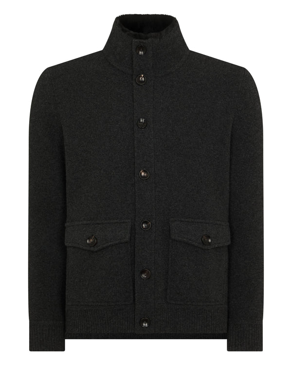 N.Peal Men's Knitted Cashmere Jacket Deep Charcoal Grey