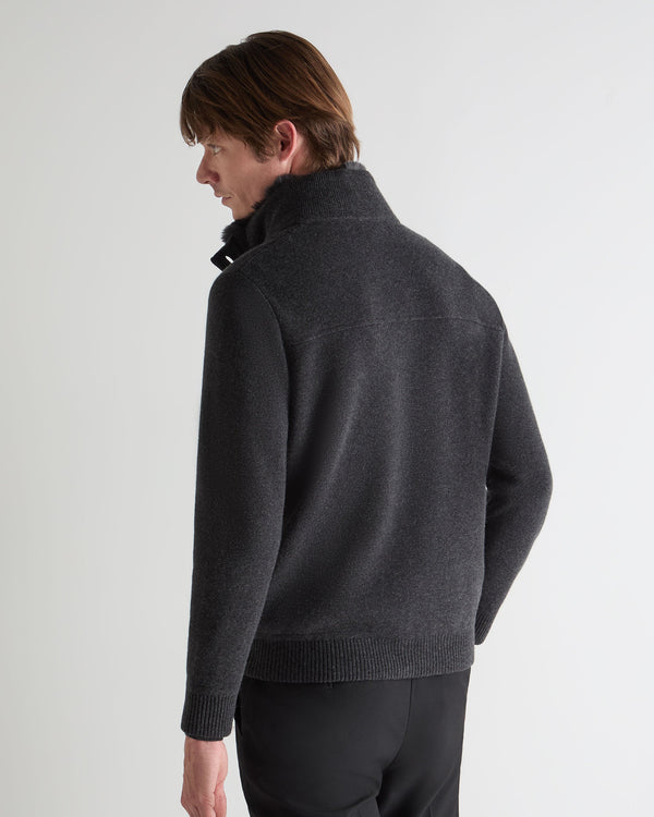 N.Peal Men's Knitted Cashmere Jacket Deep Charcoal Grey