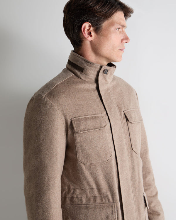 N.Peal Men's Vale Cashmere Field Jacket Taupe Brown