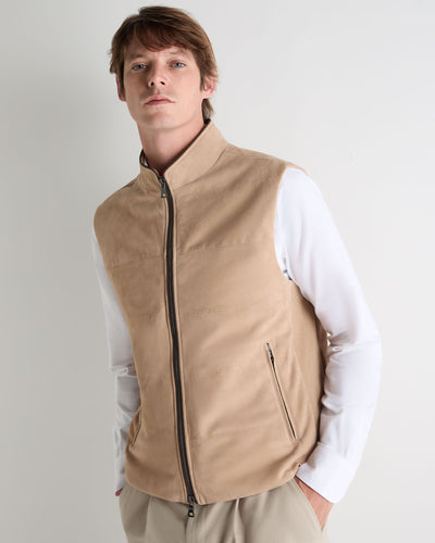 N.Peal Men's Belgravia Suede Gilet Beige Brown