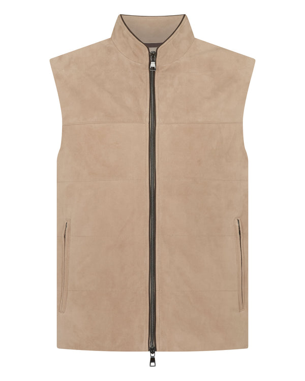 N.Peal Men's Belgravia Suede Gilet Beige Brown