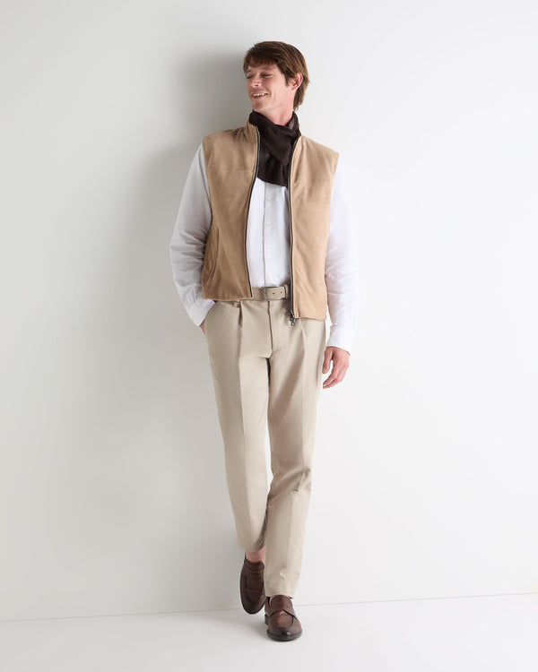 N.Peal Men's Belgravia Suede Gilet Beige Brown