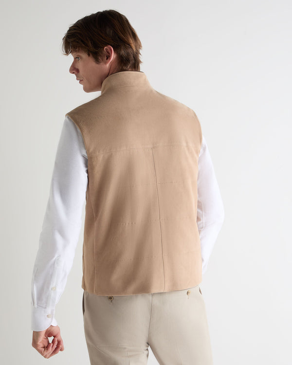 N.Peal Men's Belgravia Suede Gilet Beige Brown