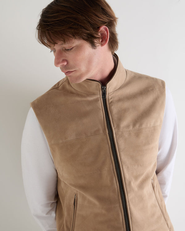 N.Peal Men's Belgravia Suede Gilet Beige Brown