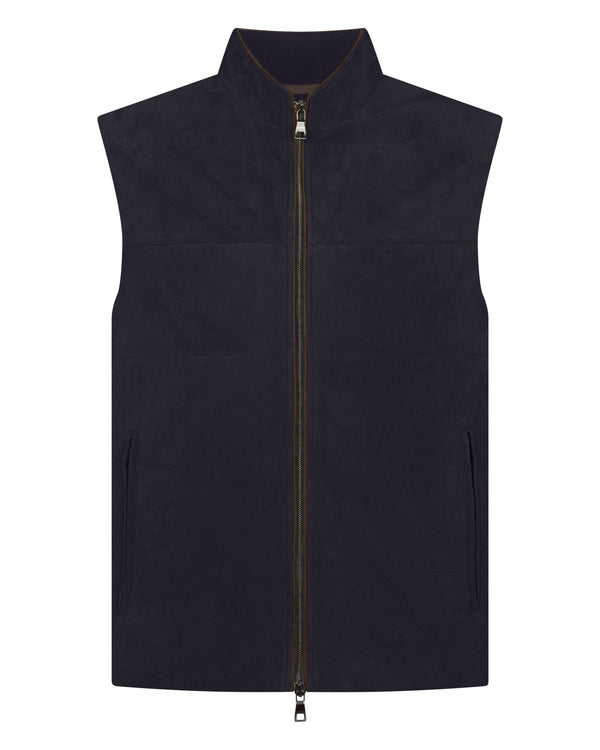 N.Peal Men's Belgravia Suede Gilet Navy Blue