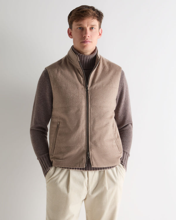 N.Peal Men's Belgravia Cashmere Gilet Taupe Brown