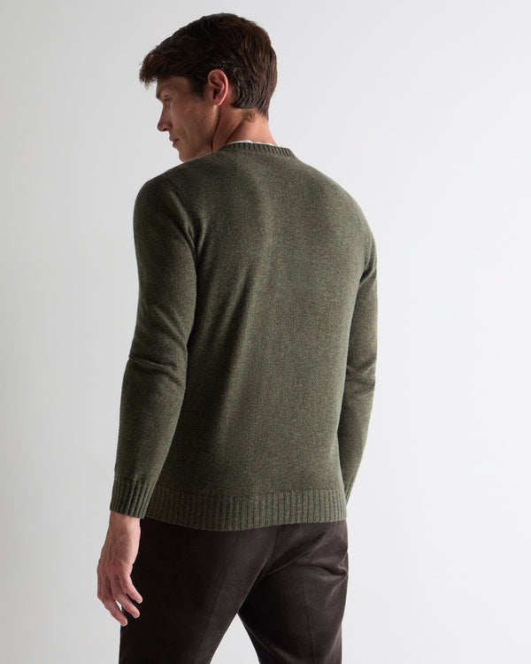 N.Peal Men's Shoreditch Round Neck Cashmere Jumper Moss Green