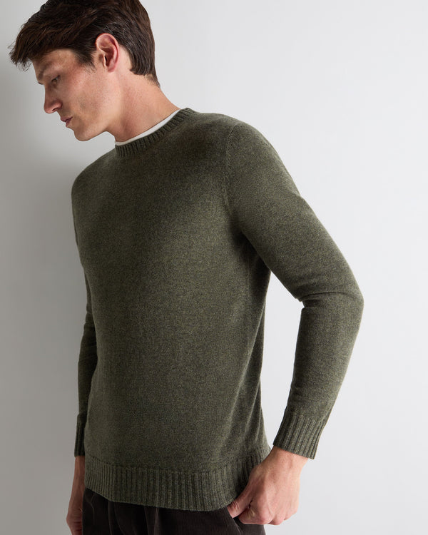 N.Peal Men's Shoreditch Round Neck Cashmere Jumper Moss Green