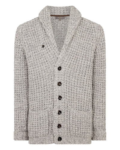 N.Peal Men's Textured Kensington Cashmere Cardigan Flannel Grey Marl