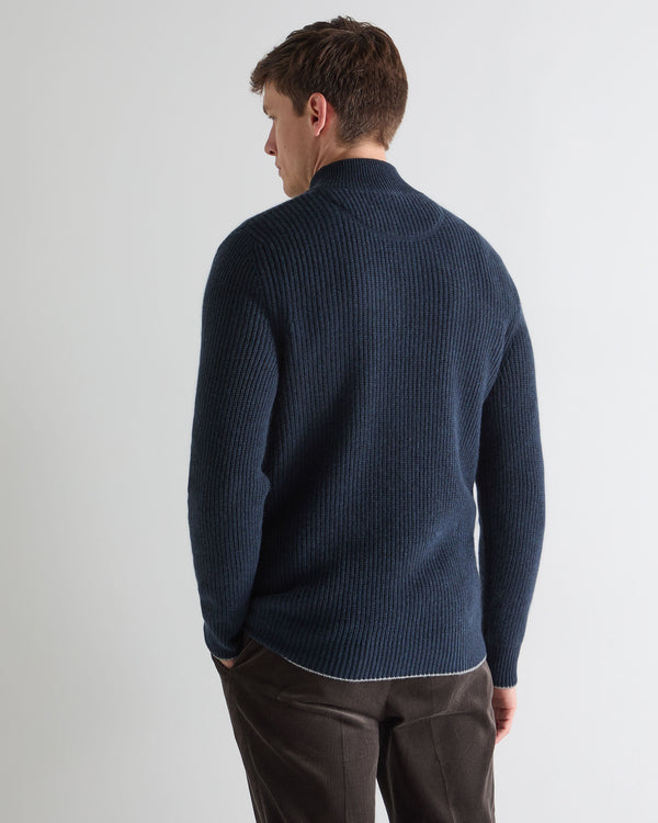 N.Peal Men's Beauchamp Half Button Cashmere Jumper Indigo Blue