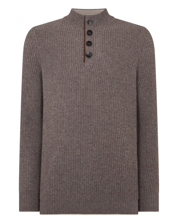 N.Peal Men's Beauchamp Half Button Cashmere Jumper Otter Brown