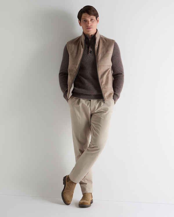 N.Peal Men's Beauchamp Half Button Cashmere Jumper Otter Brown