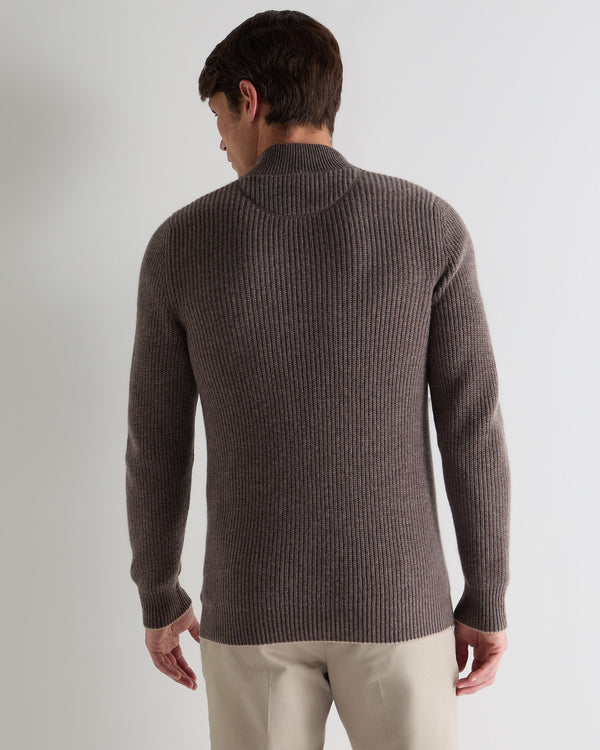 N.Peal Men's Beauchamp Half Button Cashmere Jumper Otter Brown