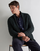 Men's Cable Full Zip Cashmere Jumper Green Melange