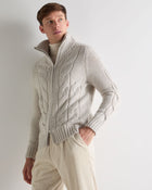 Men's Chunky Cable Full Zip Cashmere Jumper Ash Grey Marl