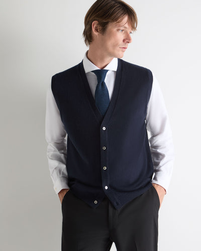 N.Peal Men's Sleeveless Cashmere Tank Top Navy Blue