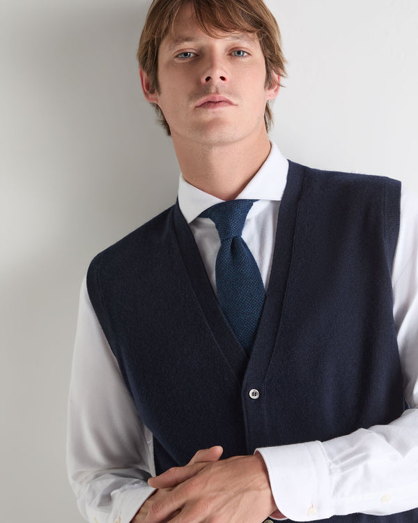 N.Peal Men's Sleeveless Cashmere Tank Top Navy Blue